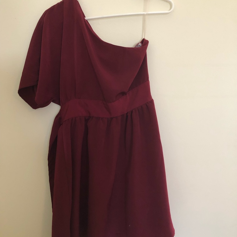 Burgundy one shoulder dress